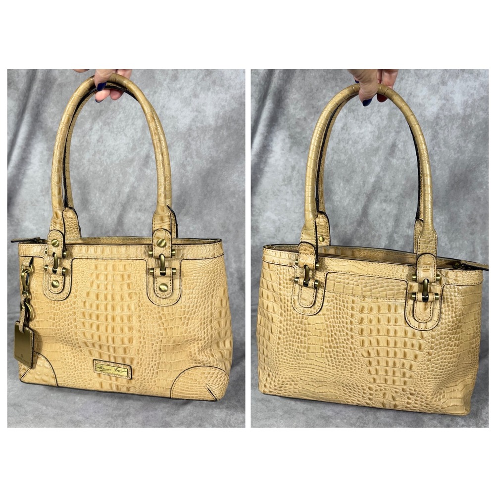 Vtg Etienne Aigner Tan Croc Embossed Leather Satchel Shoulder Handbag Purse Gold - Picture 2 of 8